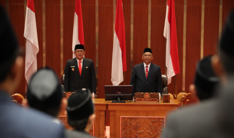 pidato perdana Harda Kiswaya sebagai Bupati Sleman dalam Rapat Paripurna di Kantor DPRD Sleman, Jumat (28/2/2025).