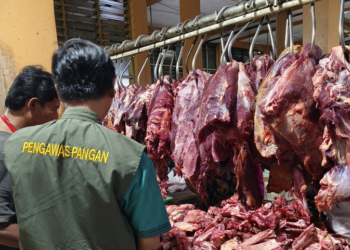 Pengawas pangan dari Pemkot Yogyakarta memantau kualitas daging di sejumlah pasar tradisional di Kota Yogyakarta.