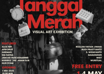 Poster Pameran seni visual bertajuk Tanggal Merah yang akan digelar pada 1-4 Mei 2025