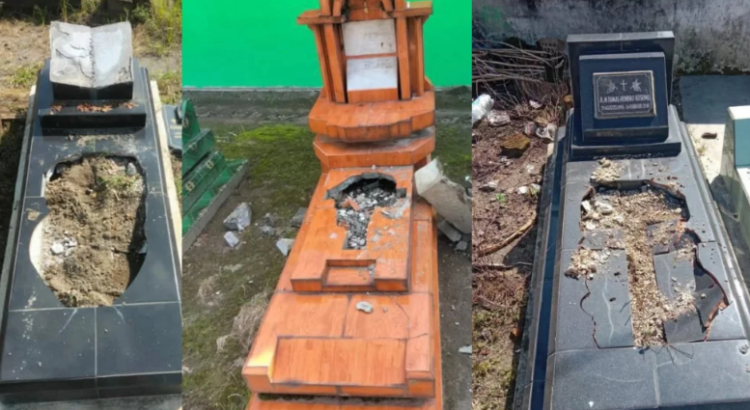 Sejumlah nisan di komplek pemakaman di Ngentak, RT 10, Kalurahan Baturetno, Kapanewon Banguntapan, Kabupaten Bantul, DI Yogyakarta, dirusak oleh orang tak dikenal.