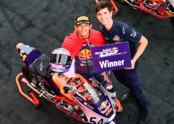 Pebalap Indonesia Veda Ega Pratama berhasil mengukir sejarah usai back to back juara di Red Bull Rookies Cup (RBRC) Italia 2025.(ss/redbull.com)