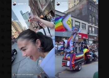 Melalui unggahan Instagram Story, Agnez tampak membagikan berbagai potret suasana parade komunitas LGBTQ yang penuh warna.