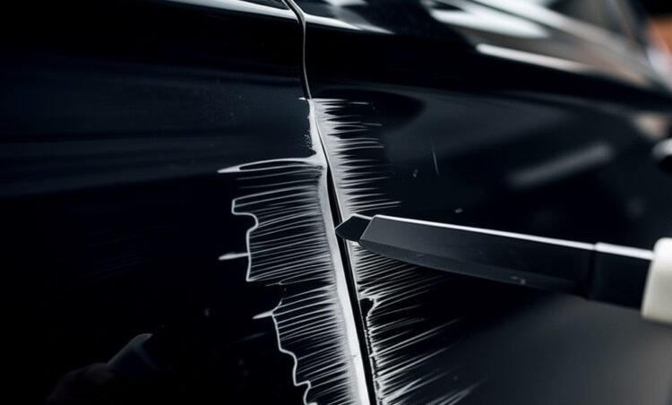 ilustrasi mobil tergores pisau