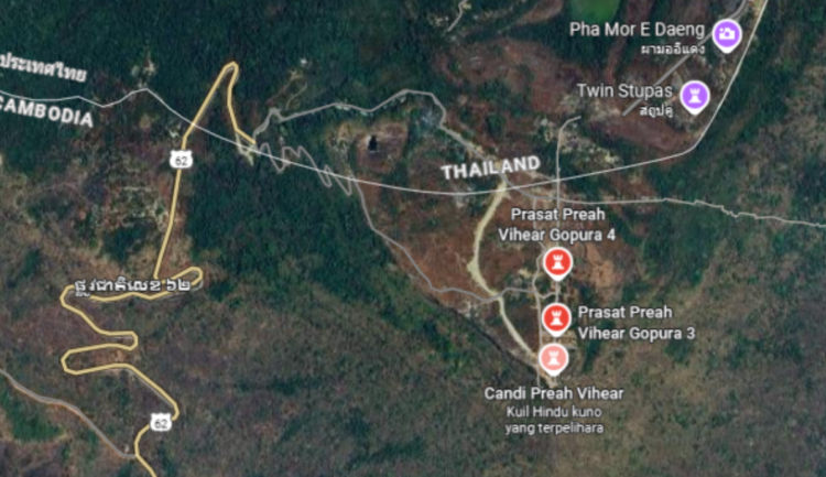 peta wilayah perbatasan Kamboja dengan Thailand yang memicu konflik regional