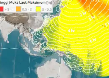 Peta peringatan tsunami di kawasan Indonesia pascagempa dahsyat yang mengguncang Rusia