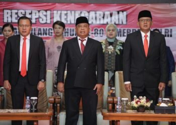 Resepsi kenegaraan memperingati HUT ke-80 Republik Indonesia dihadiri Bupati Sleman Harda Kiswaya, Wakil Bupati Sleman Danang Maharsa dan Ketua DPRD Sleman Gustan Ganda. (dok.Prokopim Sleman)