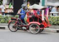 Ilustrasi becak motor atau bentor di kawasan Malioboro,