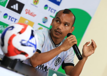 Pemain PSS Sleman Riko Simanjuntak saat sesi wawancara jelang laga kontra Barito Putera