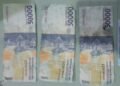 barang bukti diduga uang palsu yang sempat dipakai transaksi di Pasar Prawirotaman, Rabu (31/12/2025)