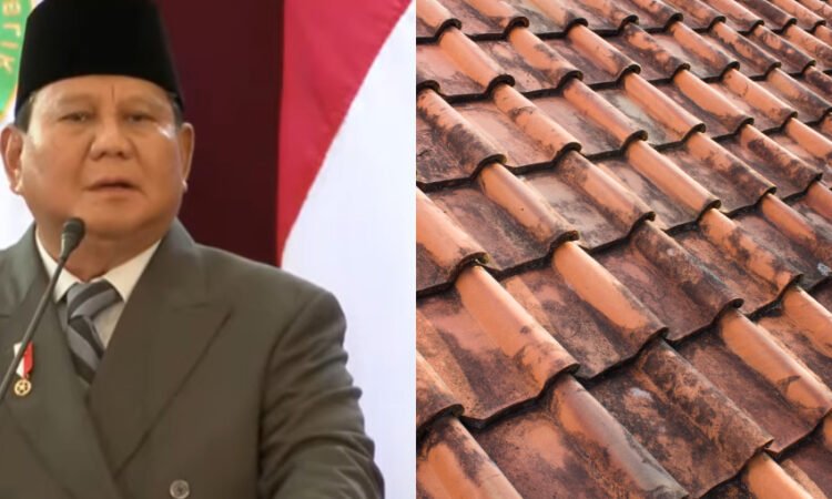 kolase foto Presiden Prabowo Subianto dan ilustrasi genteng