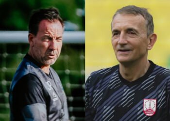 Kolase pelatih PSIM Yogyakarta Jean-Paul van Gastel dan pelatih Persis Solo Milomir Seslija