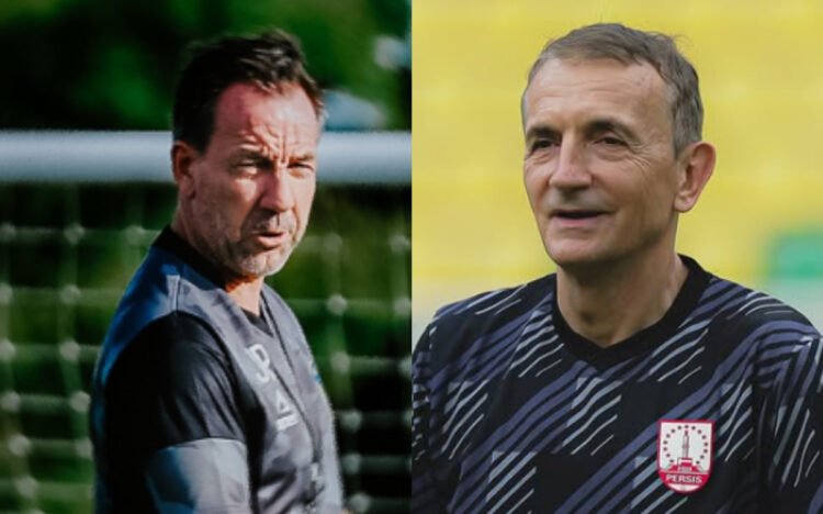 Kolase pelatih PSIM Yogyakarta Jean-Paul van Gastel dan pelatih Persis Solo Milomir Seslija