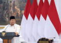 Presiden Prabowo Subianto saat berada di podium.