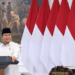 Presiden Prabowo Subianto saat berada di podium.