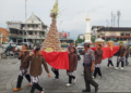 Warga Gowongan mengarak gunungan apem hingga nasi berkat dalam gelaran ruwahan sambut Ramadan, Sabtu (14/2/2026)
