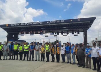 Persiapan pembukaan fungsional Tol Jogja-Solo segmen Purwomartani-Prambanan, Rabu (11/3/2026). (Hadid Pangestu)