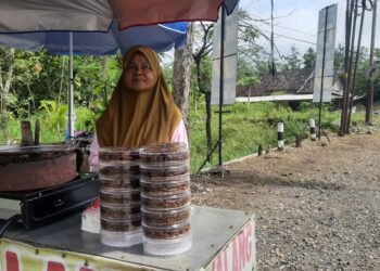 Badarmiyatun (52) penjual walang goreng di jalan Jogja-Wonosari, Gunungkidul, DIY, Kamis (26/3/2026).
