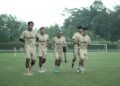 Para pemain PSS Sleman menjalani latihan jelang menghadapi Kendal Tornado FC.