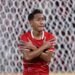 Pemain Timnas Indonesia, Beckham Putra Nugraha, melakukan selebrasi usai mencetak gol ke gawang Saint Kitts and Nevis dalam ajang FIFA Series 2026 di Stadion Utama Gelora Bung Karno, Jakarta, Jumat (27/3/2026).
