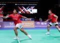 Pasangan ganda putra Indonesia, Sabar Karyaman Gutama/Moh Reza Pahlevi Isfahani, saat bertanding di ajang Thomas Cup 2026.