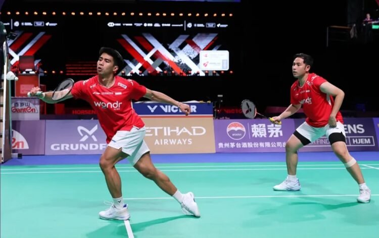 Pasangan ganda putra Indonesia, Sabar Karyaman Gutama/Moh Reza Pahlevi Isfahani, saat bertanding di ajang Thomas Cup 2026.