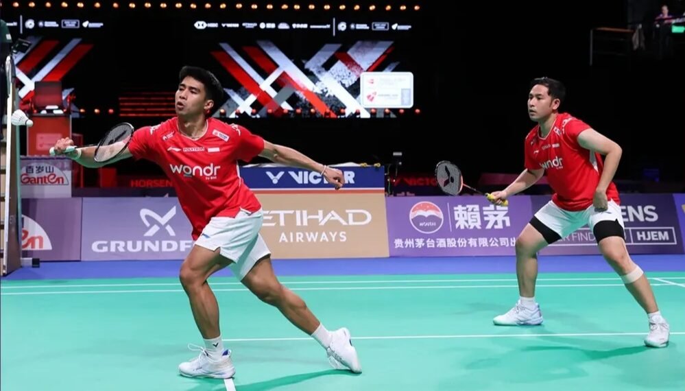 Pasangan ganda putra Indonesia, Sabar Karyaman Gutama/Moh Reza Pahlevi Isfahani, saat bertanding di ajang Thomas Cup 2026.