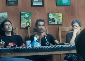 Koalisi ART JOKES memberi tabggapan terkait pembatasan ruang ekspresi dalam gelaran ARTJOG 2026 di Lembaga Bantuan Hukum (LBH) Yogyakarta, Sabtu (20/6/2026).