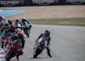 Pebalap Veda Ega Pratama saat bersaing di ajang Moto3 di Sirkuit Assen, Belanda