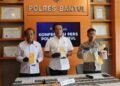 Jumpa pers pengungkapan peredaran sabu di sebuah rumah di Banguntapan, Bantul, oleh Satres Narkoba Polres Bantul, Selasa (17/6/2026).