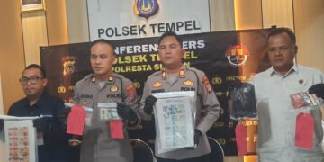 Jumpa pers kasus peredaran uang palsu di Mororejo, Tempel, Sleman, Rabu (15/7/2026).