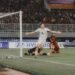 Pemain Timnas Indonesia, Mitchell Baker, melakukan selebrasi usai mencetak gol ke gawang Kamboja di Pala AFF 2026 yang berlangsung di Stadion Pakansari, Bogor, Senin (27/7/2026).