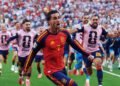 Pemain Timnas Spanyol, Ferran Torres, melakukan selebrasi usai mencetak gol ke gawwang Argentina di final Piala Dunia 2026.